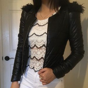 Fitted leather jacket with shoulder detailing!!